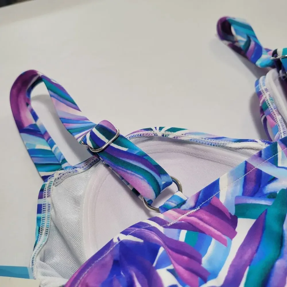 Swim Solutions Tummy-Control Faux-Tankini One-Piece Swimsuit Modest NWT Size 8 - Picture 10 of 13